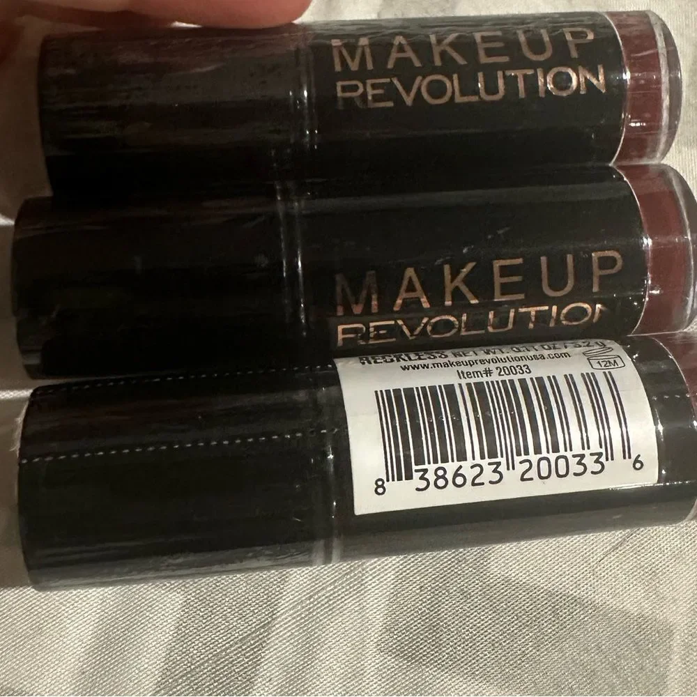 3- Make up Revolution lipsticks Reckless burnt red